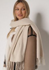 Beżowy Klasyczny Szalik Zdobiony Frędzlami Vetilana. Brązowe szaliki Born2be, z aplikacjami, z jeansu, biznesowe. Za 44.99 zł.