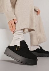 Czarne Śniegowce na Grubej Podeszwie z Niską Cholewką i Ozdobną Klamerką Vetibela. Czarne trapery i śniegowce Renee, z jeansu, przed kostkę. Za 119.99 zł.