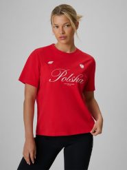 4F Koszulka kibica damska - czerwona S. Czerwone koszulki sportowe 4f, bez wzorów, z bawełny, bez ramiączek. Za 59.99 zł.