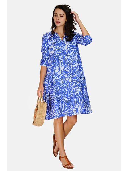 ASSUILI Sukienka w kolorze biało-niebieskim rozmiar: 36. Niebieskie sukienki Assuili, bez wzorów, z bawełny, klasyczne, bez kołnierzyka, bez ramiączek, midi. Za 110.04 zł.