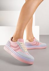 Różowo-Niebieskie Sneakersy Typu Kultowe Tenisówki na Niskiej Platformie Olritia. Czerwone obuwie sportowe Renee, z jeansu, bez zapięcia, tenisowe. Za 109.99 zł.