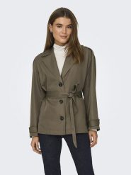 ONLY Trencz w kolorze khaki rozmiar: L. Brązowe płaszcze Only, l, bez wzorów, z tkaniny, bez kaptura. Za 83.42 zł.