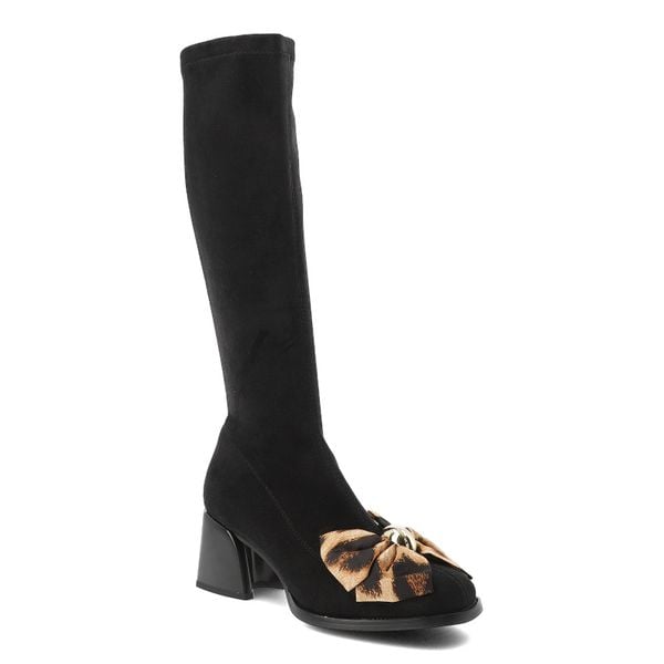 Czarne Kozaki S.Barski Eleganckie Obuwie Damskie Z Kokardą. Czarne kozaki S.BARSKI, bez obcasa, na obcasie, bez zapięcia. Za 223.99 zł.