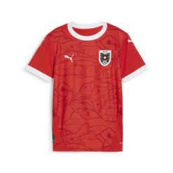 Młodzieżowa, domowa koszulka reprezentacji Austrii w piłce nożnej 2024 PUMA. Czerwona bluzki Puma, m, bez wzorów, młodzieżowe, bez kołnierzyka, bez ramiączek. W wyprzedaży za 289.00 zł.