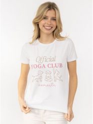 Zwillingsherz Koszulka "Yoga Club" w kolorze białym rozmiar: L. Białe bluzki Zwillingsherz, l, bez wzorów, z bawełny, bez kołnierzyka, bez ramiączek. Za 114.17 zł.