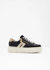 Sneakersy Rieker na platformie, skórzane. Czarne obuwie sportowe bonprix, ze skóry, bez zapięcia. Za 339.99 zł.