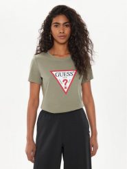 Guess T-Shirt W1YI1B I3Z14 Zielony Regular Fit. Zielone t-shirty Guess, xs, z aplikacjami, z bawełny, bez kołnierzyka, bez ramiączek. Za 89.99 zł.