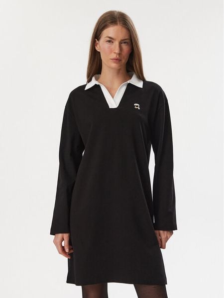 KARL LAGERFELD Sukienka codzienna B4W13055 Czarny Regular Fit. Czarne sukienki KARL LAGERFELD, na co dzień, xs, bez wzorów, z bawełny, bez kołnierzyka, bez ramiączek, proste. Za 849.99 zł.