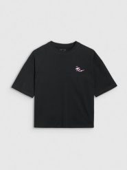 4F T-shirt oversize z nadrukiem damski - czarny XS. Czarne koszulki sportowe 4f, bez wzorów, z bawełny, bez ramiączek. W wyprzedaży za 49.99 zł.