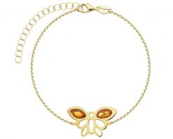 Bransoletka srebrna z bursztynem - motyl. Szare bransoletki Apart, z bursztynem, pozłacane. Za 299.00 zł.