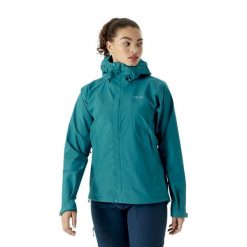 Kurtka przeciwdeszczowa damska Rab Downpour Eco. Niebieskie kurtki sportowe RAB, xs, bez wzorów, bez kaptura, trekkingowe. Za 369.99 zł.