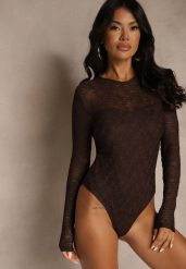 Brązowe Body Typu Longsleeve z Koronki Eseiana. Brązowe body Renee, m, bez wzorów, z jeansu. Za 89.99 zł.