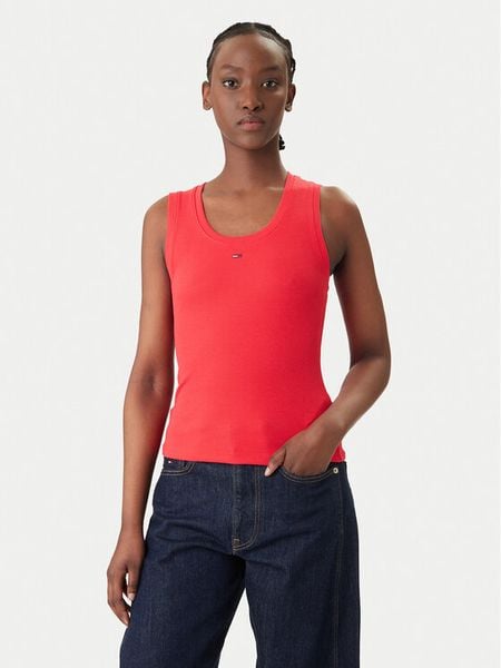 Tommy Jeans Top Essential DW0DW20673 Czerwony Slim Fit. Czerwone topy Tommy Jeans, s, bez wzorów, z bawełny, bez kołnierzyka, bez ramiączek. Za 98.99 zł.