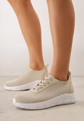 Beżowe Minimalistyczne Buty Sportowe z Siateczki na Tłoczonej Podeszwie Zanera. Brązowe obuwie sportowe Born2be, z jeansu, bez zapięcia, na fitness i siłownię. Za 79.99 zł.
