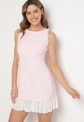 Różowa Elegancka Sukienka Taliowana Florzedi. Czerwone sukienki Born2be, na co dzień, m, bez wzorów, eleganckie, bez kołnierzyka, bez ramiączek, mini, proste. W wyprzedaży za 79.99 zł.