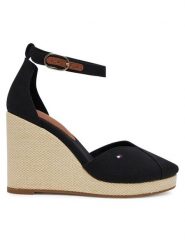 Tommy Hilfiger Półbuty Flag High Wedge Espad Closed Toe FW0FW08494 Czarny. Czarne czółenka TOMMY HILFIGER, bez wzorów, z materiału, bez obcasa, na koturnie, bez zapięcia. Za 289.99 zł.