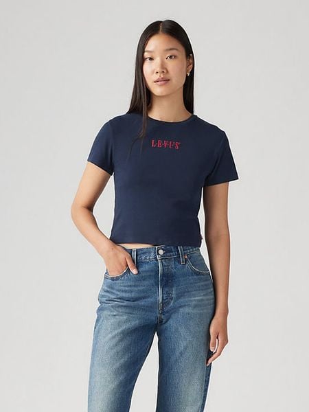 Levi's Koszulka w kolorze granatowym rozmiar: S. Niebieskie bluzki Levi's®, s, bez wzorów, z bawełny, bez kołnierzyka, bez ramiączek. Za 101.94 zł.
