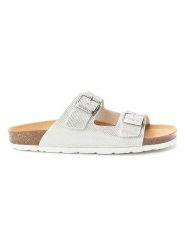 Mandel Klapki "Alberto" w kolorze srebrno-białym rozmiar: 39. Białe klapki Mandel, bez wzorów, z materiału, z otwartym noskiem, bez obcasa. Za 121.99 zł.