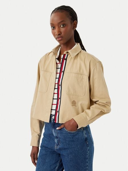 Tommy Jeans Koszula DW0DW22942 Beżowy Cropped Fit. Brązowe koszule Tommy Jeans, m, bez wzorów, z bawełny, bez kołnierzyka, bez ramiączek. Za 404.99 zł.