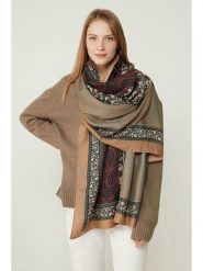 Lucky Bees Szal w kolorze beżowo-granatowym - 180 x 90 cm rozmiar: onesize. Brązowe szaliki Lucky Bees, bez wzorów, z materiału. Za 118.01 zł.
