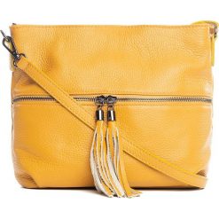 Skórzana torebka w kolorze żółtym - 36 x 23 x 10 cm. Żółte torby na ramię Anna Morellini, bez wzorów, z materiału, na ramię, bez dodatków. W wyprzedaży za 219.95 zł.