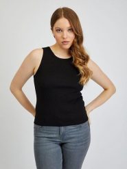 Orsay Top w kolorze czarnym rozmiar: L. Czarne topy Orsay, l, bez wzorów, prążkowane, bez kołnierzyka, bez ramiączek. Za 39.95 zł.