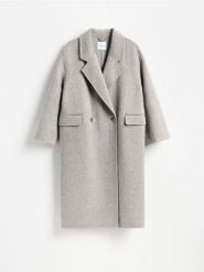 Płaszcz handmade z wełną - jasnoszary. Szare płaszcze Reserved, l, bez wzorów, z tkaniny, bez kaptura. Za 499.99 zł.