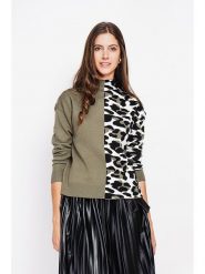 ASSUILI Sweter w kolorze czarno-oliwkowo-białym rozmiar: 40. Białe swetry Assuili, bez wzorów, bez ramiączek. Za 113.99 zł.