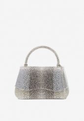 Srebrna Koktajlowa Torebka Ozdobiona Cyrkoniami Delmine. Szare torby na ramię Born2be, bez wzorów, eleganckie, na ramię, małe, bez dodatków. Za 79.99 zł.