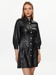 Liu Jo Sukienka z imitacji skóry MF3042 E0392 Czarny Regular Fit. Czarne sukienki Liu Jo, bez wzorów, ze skóry, bez kołnierzyka, bez ramiączek. Za 328.99 zł.
