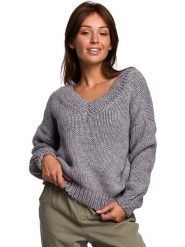 Be Wear Sweter w kolorze szarym rozmiar: S/M. Szare swetry Be Wear, m, bez wzorów, ze splotem, bez ramiączek. Za 154.07 zł.