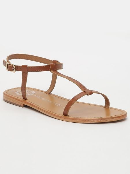 Les BAGATELLES Skórzane sandały "Pasco" w kolorze karmelowym rozmiar: 41. Brązowe sandały Les BAGATELLES, bez wzorów, ze skóry, klasyczne, bez obcasa, bez zapięcia. Za 91.77 zł.