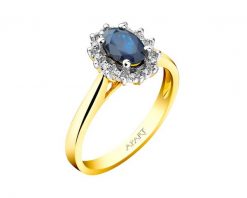 Pierścionek z żółtego złota z diamentami i szafirem - próba 585. Żółte pierścionki Apart, z diamentem, złote. Za 3,590.00 zł.
