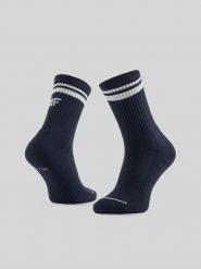 4F Skarpetki tenisowe długie (2-pack) damskie - granatowe 39-42. Niebieskie skarpety 4f, bez wzorów. Za 39.99 zł.