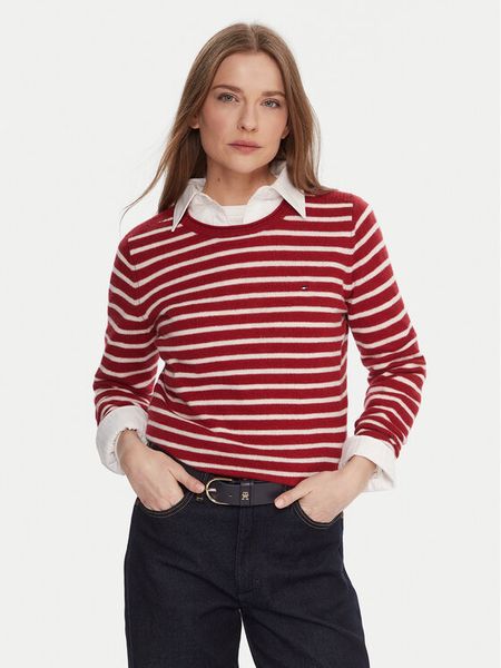 Tommy Hilfiger Sweter WW0WW40264 Czerwony Regular Fit. Czerwone swetry TOMMY HILFIGER, xl, bez wzorów, z wełny, bez ramiączek. Za 419.99 zł.