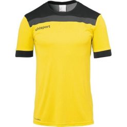 Polo Uhlsport Offense 23. Czarne koszulki polo Uhlsport, bez wzorów, z materiału, bez kołnierzyka, bez ramiączek. Za 125.50 zł.