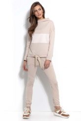 Beżowa Bluza na Stójce ze Ściągaczem na Dole. Brązowe bluzy SALE, m, bez wzorów, z bawełny, bez kaptura. Za 144.90 zł.