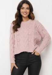 Różowy Sweter z Wiskozą i Wełną Aplikacją 3D i Tłoczeniem Vaishira. Czerwone swetry Born2be, na zimę, m, z aplikacjami, z wełny, bez ramiączek. Za 89.99 zł.