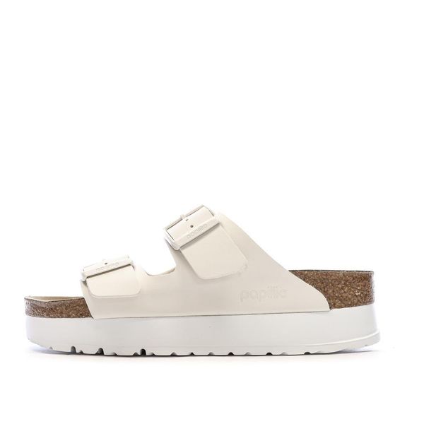 Klapki damskie Birkenstock Arizona Flex. Brązowe klapki Birkenstock, bez wzorów, z materiału, bez obcasa. Za 385.65 zł.