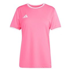 Koszulka damska adidas Entrada Jersey. Białe bluzki Adidas, bez wzorów, z jersey, sportowe, bez kołnierzyka, bez ramiączek. Za 60.99 zł.