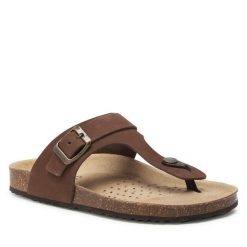Japonki Geox. Brązowe klapki Geox, bez wzorów, bez obcasa. Za 259.99 zł.