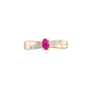 PROMOCJA Złoty Pierścionek - złoto 585, Diament 0,02ct,rubin. Żółte pierścionki W.KRUK, z diamentem, złote. W wyprzedaży za 1,200.00 zł.