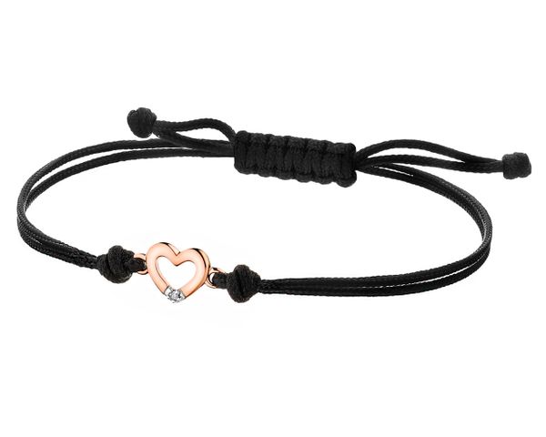 Bransoletka z elementami różowego złota i diamentem - serce - 0,004 ct - próba 375. Czerwone bransoletki Apart, z diamentem, złote. Za 399.00 zł.