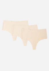 Beżowe 3-Pack Majtki Bezszwowe Typu Stringi High Waist Cinossa. Brązowe stringi Renee, bez wzorów, z satyny. Za 49.99 zł.