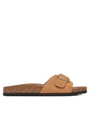 JENNY Klapki LB-P1598-YLD Brązowy. Brązowe klapki Jenny, bez wzorów, z materiału, bez obcasa. Za 99.99 zł.