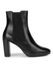 Geox Botki D Walk Pleasure 85 D35TFC 00043 C9999 Czarny. Czarne botki Geox, bez wzorów, ze skóry, bez obcasa, na słupku, bez zapięcia. Za 799.99 zł.