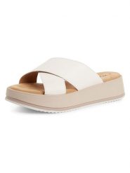 S.Oliver Skórzane klapki w kolorze białym rozmiar: 38. Białe klapki S.Oliver, bez wzorów, z otwartym noskiem, bez obcasa, na platformie. Za 130.99 zł.