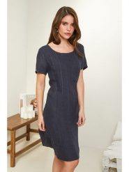 Rodier Lin Lniana sukienka w kolorze granatowym rozmiar: XL/XXL. Niebieskie sukienki Rodier Lin, na co dzień, xl, bez wzorów, ze lnu, bez kołnierzyka, bez ramiączek, midi, proste. Za 140.86 zł.