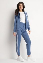 Niebieski Komplet Dresowy Spodnie i Rozpinana Bluza z Kapturem Odovisa. Niebieskie bluzy sportowe Born2be, m, bez wzorów, z dresówki, z kapturem. Za 69.99 zł.