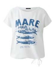 Oui Koszulka w kolorze biało-niebieskim rozmiar: 40. Białe bluzki Oui, bez wzorów, z bawełny, bez kołnierzyka, bez ramiączek. Za 165.99 zł.